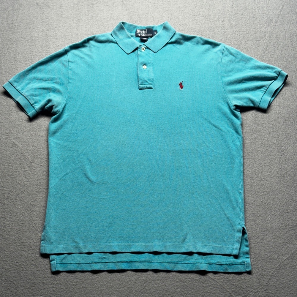 Polo Ralph Lauren Men Medium Turquoise Blue Cotton Pique Short Sleeve Polo Shirt
